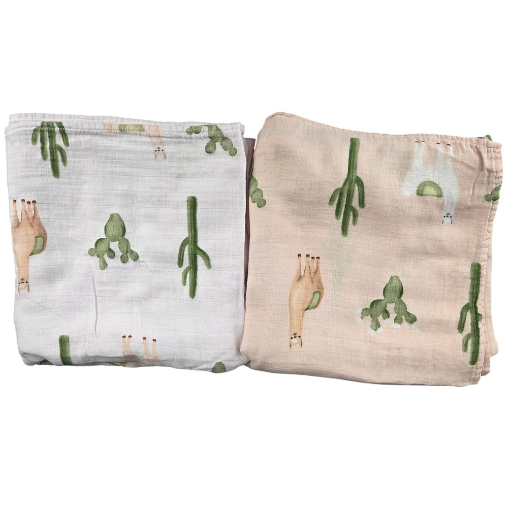 Llamas + Lullabies Muslin Swaddle Blanket 2PK Bamboo Organic Cotton Cactus Llama